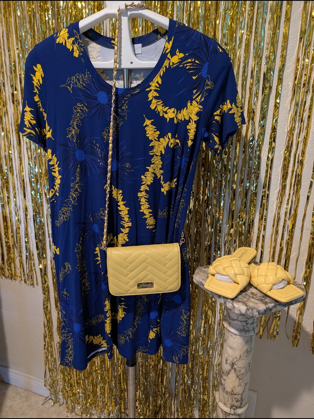 🔥Fighting Eel x Punahou Navy Yellow Floral Swing Dress, Size L - Picture 7 of 8